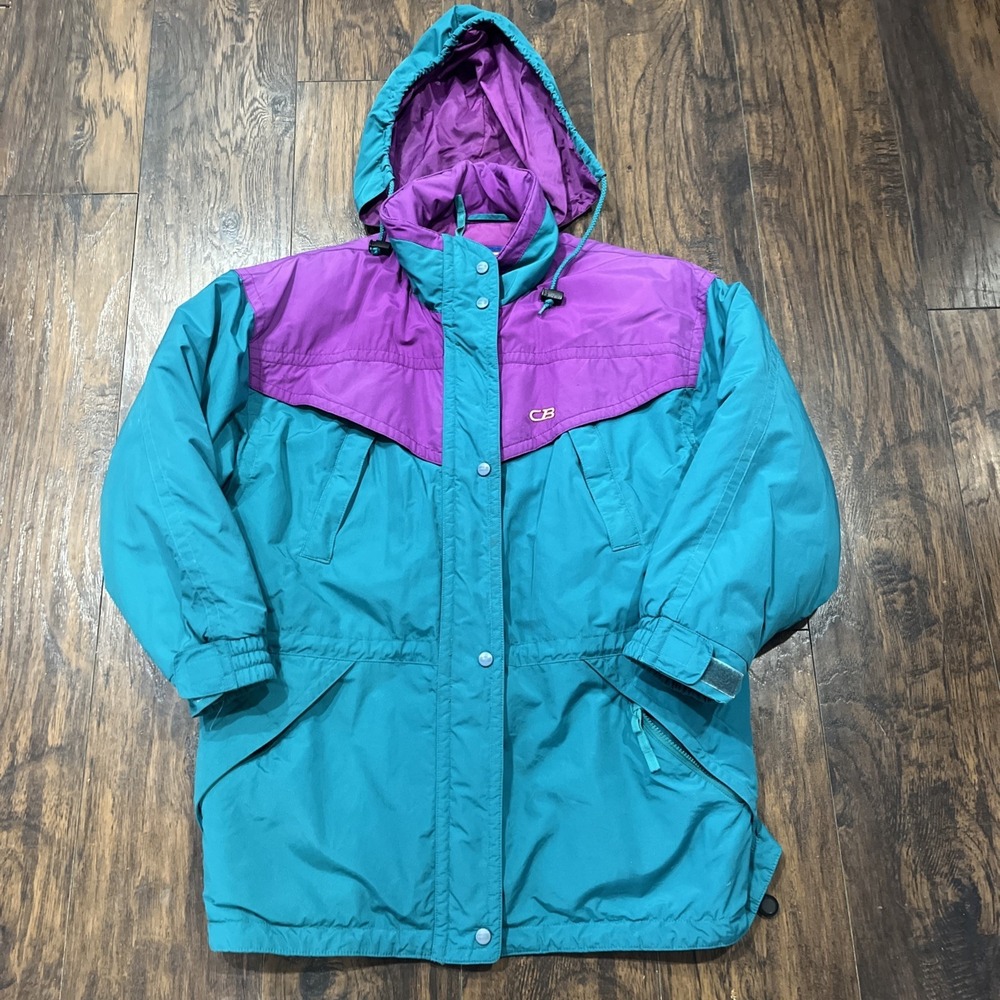 Women's‎ Vintage 80s Ski /Snow Jacket Color Block Sz Large Winter Coat Retro